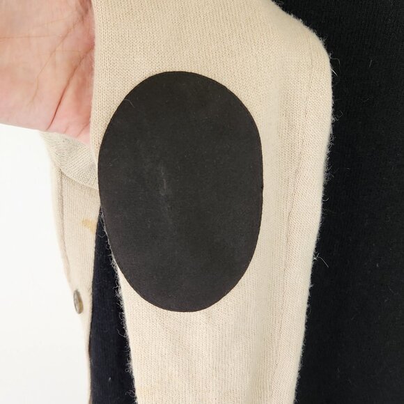 J. Crew Wool Angora Lightweight Sweater Elbow Patches Side Buttons sz S *Flawed* - Picture 4 of 9